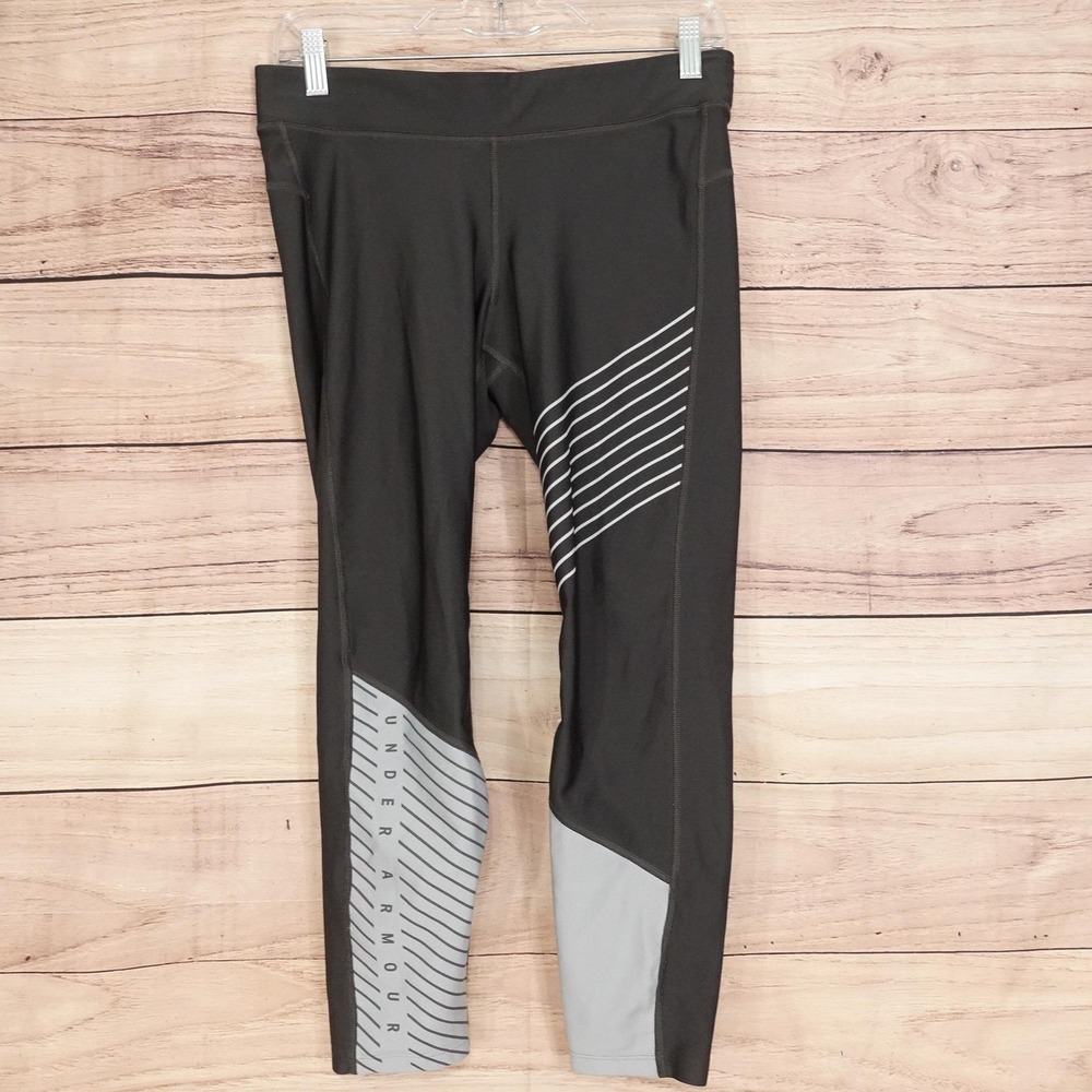 Under Armour Leggings Womens L Black HeatGear Compression Striped Ankle Running